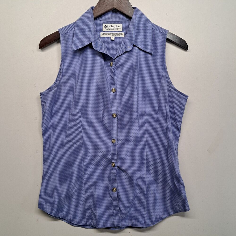 Vintage Columbia GRT Womens Sleeveless Collared Shirt Purple Check Small